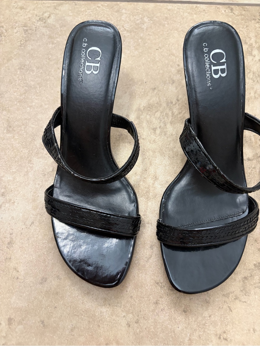 Black Two-Strap Square-Toe Heels